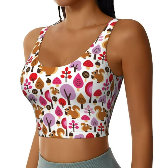 Uemuo Squirrel In The Forest Pattern Women's Sports Bra - High Impact Support, Breathable, and Comfortable Athletic Bra for Running, Yoga, and Workouts