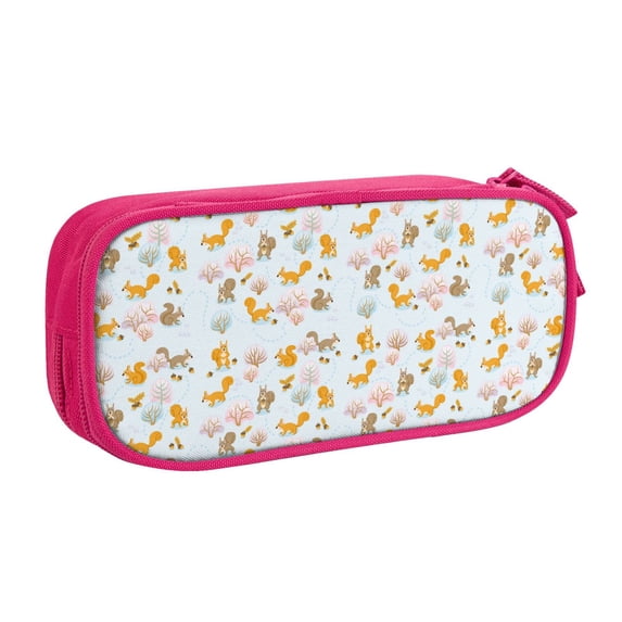 Uemuo Squirrel In The Forest Printed Pencil Pen Case, Portable Pencil Pouch with Zipper, Compact Stationery Bag Makeup Bag, Pencil Bag for Home Office