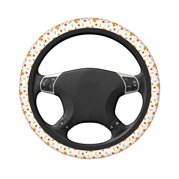 Uemuo Squirrel Maple Leaves And Nuts Printed Car Elastic Steering Wheel Cover - Universal Car Accessory for Diverse Cars Anti-Slip, and Comfortable- 15"