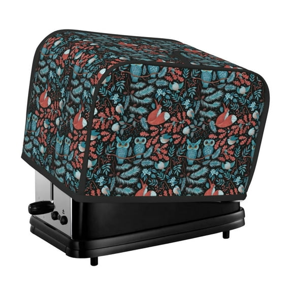 Uemuo Squirrel Owl Autumn Maple Leaves Print Toaster Cover 2 Slice, Small Kitchen Appliance Covers, Toaster Oven Cover with Loop, Bread Machine Cover Dust Cover Protection