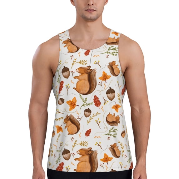 Uemuo Squirrel Pattern Men's Muscle Shirts Sleeveless Dry Fit Gym Workout Tank Top Lightweight Sports Tank Top Beach Tank Top, Loose-fit Sleeveless Shirt-X-Large