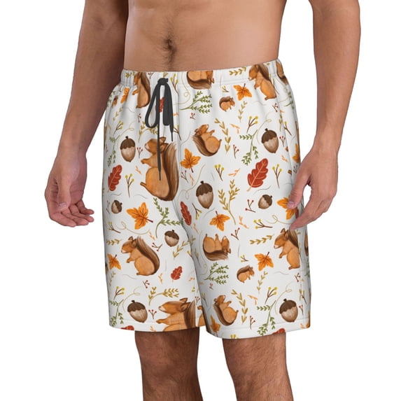 Uemuo Squirrel Pattern Men's Swim Trunks Hawaiian Beach Bathing Suit Swimsuits Beach Quick-Dry Shorts with Pockets-