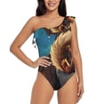 thumbnail image 1 of Uemuo Squirrel Sleeping In Tree Print Women's One Piece Swimsuit Asymmetrical Neck Bathing Suit One Shoulder Side Cutout Ruffle Swimwear-Medium, 1 of 6