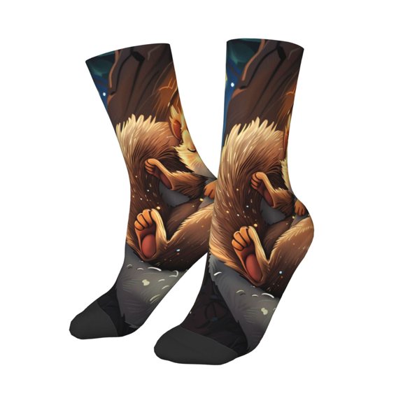 Uemuo Squirrel Sleeping In Tree Printed Kids Boys Socks Seamless Crew Socks Crazy Funny Athletic Sport Socks for Children