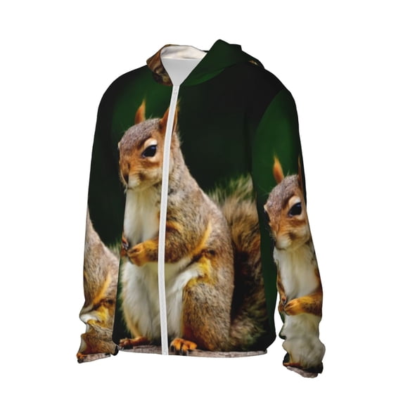 Uemuo Squirrels Eating Peanuts On The Tree Pattern Women's Full Zip UPF 50+ Sun Protection Hoodie Jacket Long Sleeve Sun Shirt Hiking Outdoor Performance with Pockets-