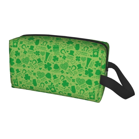 Uemuo St Patrick's Day Pattern Portable Toiletry Bags with Handle, Waterproof travel Make up Bags for Women, Large Capacity Travel Cosmetic Bags
