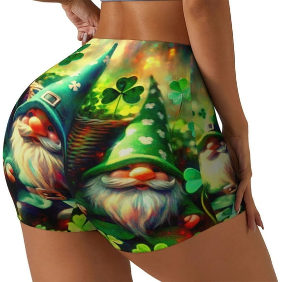 Uemuo St. Patrick's Day USA Flag Pattern Women Workout Impact Shorts Scrunch Butt Lifting Gym Shorts Seamless Booty Biker Shorts-Large