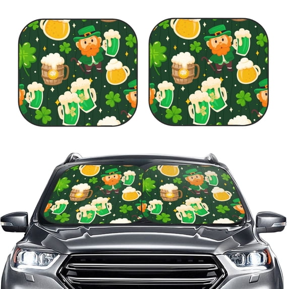 Uemuo St Patrick's Day10 Printed 2 PCS Car Windshield Sun Shade, Auto Sun Heat and UV Rays Blocker, Foldable Automotive Front Window Sunshade Protector