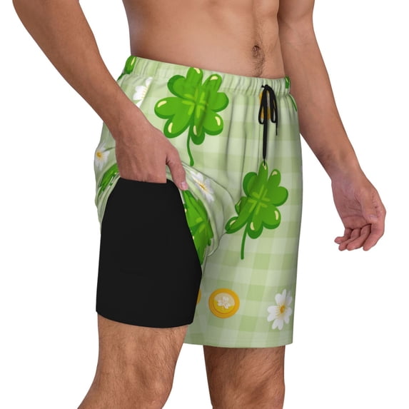 Uemuo St Patrick's Day11 Pattern Mens Swim Trunks Quick Dry Board Shorts with Mesh Lining, Stretch Beach Shorts Quick Dry No-Chafing Board Shorts-Small