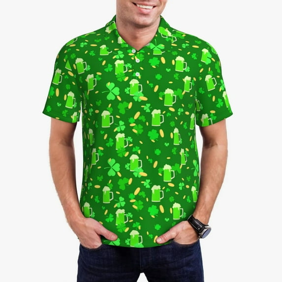 Uemuo St Patrick's Day2 for Men’s Golf Shirt – Premium Pique Cotton Polo, Soft & Breathable Casual Short Sleeve Shirt, Comfortable Activewear for Sports & Leisure-X-Large