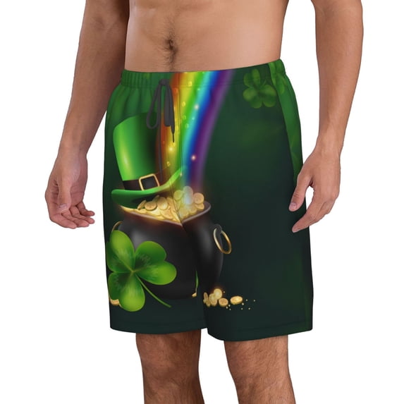 Uemuo St. Patrick's Day4 Pattern Men's Swim Trunks Hawaiian Beach Bathing Suit Swimsuits Beach Quick-Dry Shorts with Pockets-Large