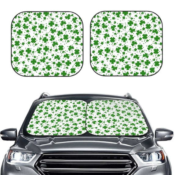 Uemuo St Patrick's Day4 Printed 2 PCS Car Windshield Sun Shade, Auto Sun Heat and UV Rays Blocker, Foldable Automotive Front Window Sunshade Protector
