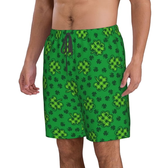 Uemuo St Patrick's Day5 Pattern Men's Swim Trunks Hawaiian Beach Bathing Suit Swimsuits Beach Quick-Dry Shorts with Pockets-Small