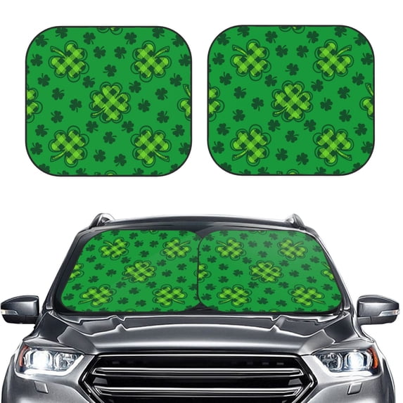 Uemuo St Patrick's Day5 Printed 2 PCS Car Windshield Sun Shade, Auto Sun Heat and UV Rays Blocker, Foldable Automotive Front Window Sunshade Protector