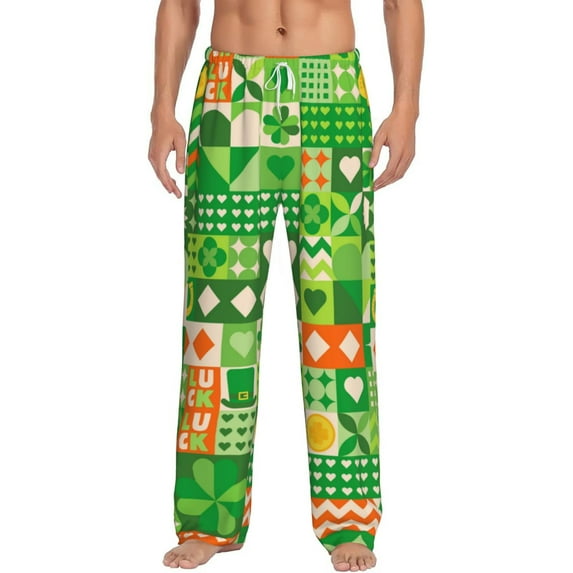 Uemuo St Patrick's Day6 Pattern Men's Wide Leg Palazzo Lounge Pants with Pockets Light Weight Loose Comfy Casual Pajama Pants-Large