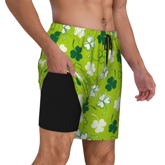 Uemuo St Patrick's Day7 Pattern Mens Swim Trunks Quick Dry Board Shorts with Mesh Lining, Stretch Beach Shorts Quick Dry No-Chafing Board Shorts-XX-Large