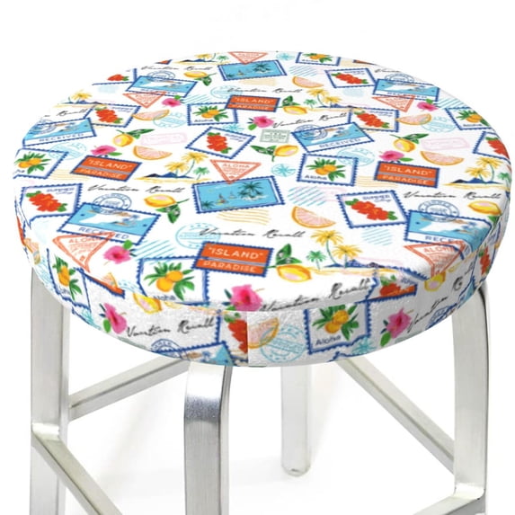Uemuo Summer Stamp Pattern Round Bar Stool Seat Covers Washable Stool Cushion Slipcover Elastic Bar Chair Covers-14 inch