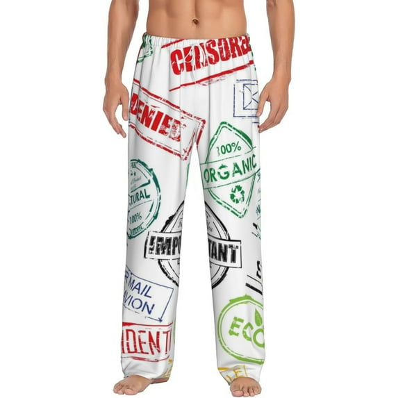 Uemuo Stamp Set Collection Pattern Men's Wide Leg Palazzo Lounge Pants with Pockets Light Weight Loose Comfy Casual Pajama Pants-Medium