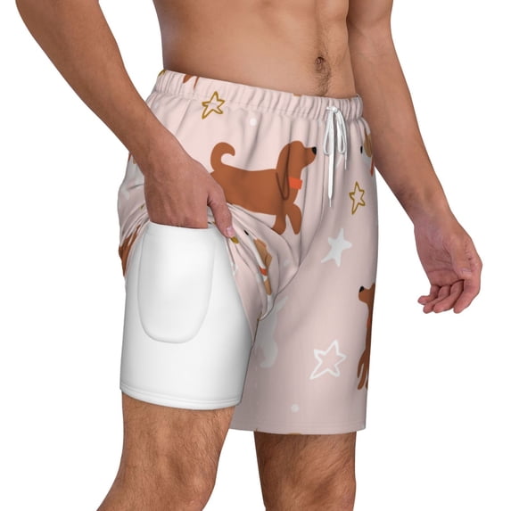 Uemuo Star Cute Dog Pattern Mens Swim Trunks Quick Dry Board Shorts with Mesh Lining, Stretch Beach Shorts Quick Dry No-Chafing Board Shorts-XX-Large