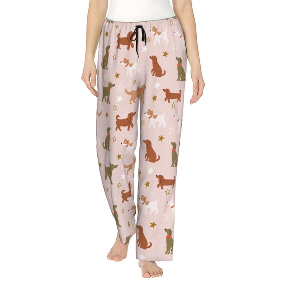 Uemuo Star Cute Dog Pattern Women's Wide Leg Palazzo Lounge Pants with Pockets Light Weight Loose Comfy Casual Pajama Pants-