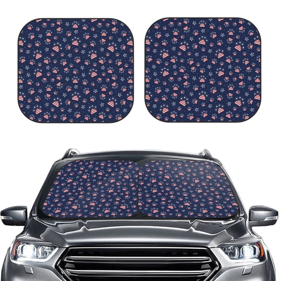 Uemuo Star Dog Paw Printed 2 PCS Car Windshield Sun Shade, Auto Sun Heat and UV Rays Blocker, Foldable Automotive Front Window Sunshade Protector