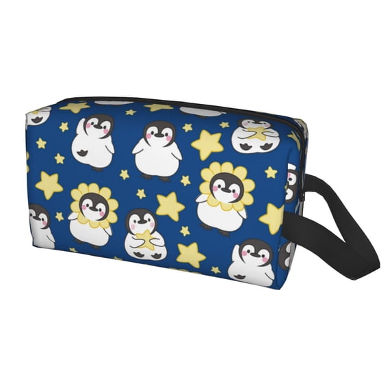 Uemuo Star Penguin Pattern Portable Toiletry Bags with Handle, Waterproof travel Make up Bags for Women, Large Capacity Travel Cosmetic Bags