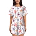 thumbnail image 1 of Uemuo Starfish 1 Pattern Women's Short-Sleeved Pajama, Button-Front Loungewear, 2-Piece Summer Sleepwear, Elastic Drawstring Shorts-3X-Large, 1 of 7