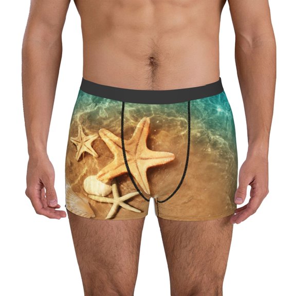 Uemuo Starfish And Seashell 1 Pattern Men's Boxer Briefs,Trunk Anti-Chafing,Comfortable, Durable, and Stylish Underwear-Small