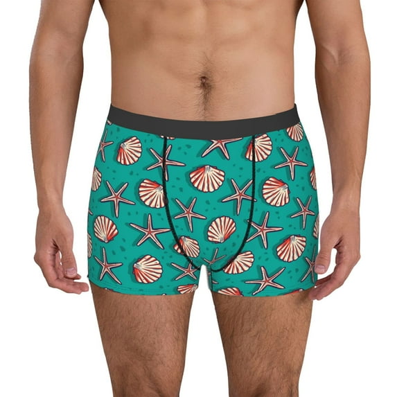Uemuo Starfish and Shell Pattern Men's Boxer Briefs,Trunk Anti-Chafing,Comfortable, Durable, and Stylish Underwear-XX-Large