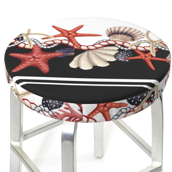 Uemuo Starfishes Shells Pattern Round Bar Stool Seat Covers Washable Stool Cushion Slipcover Elastic Bar Chair Covers-13 inch