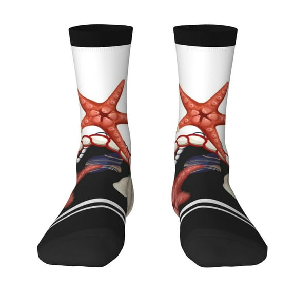 Uemuo Starfishes Shells Pattern Women's Crew Socks, Soft Durable Breathable Moisture-Wicking with Odor Control Cotton socks