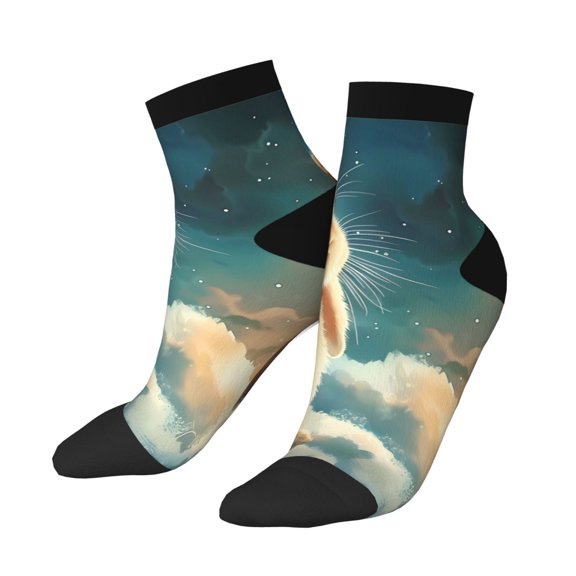 Uemuo Starry Sky Cloud Cute Rabbit Printed Crew Socks, Moisture-Wicking Socks, Athletic Socks for Men Breathable Cushion Socks Casual Sport Socks for Running Traveling