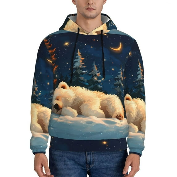 Uemuo Starry Sky Sleep White Bear Pattern Men's Hoodie - Casual Pullover Hoodie with Kangaroo Pocket, Stylish Hooded Sweatshirt for Everyday Wear-Medium
