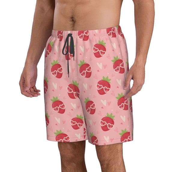 Uemuo Strawberries Pattern Men's Swim Trunks Hawaiian Beach Bathing Suit Swimsuits Beach Quick-Dry Shorts with Pockets-Large