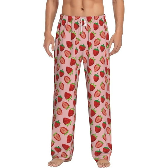 Uemuo Strawberries Pattern Men's Wide Leg Palazzo Lounge Pants with Pockets Light Weight Loose Comfy Casual Pajama Pants-Small
