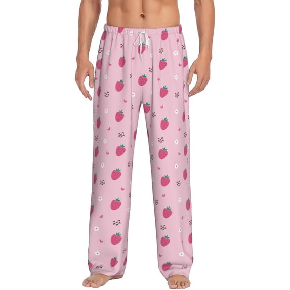 Uemuo Strawberries Pattern Men's Wide Leg Palazzo Lounge Pants with Pockets Light Weight Loose Comfy Casual Pajama Pants-Small