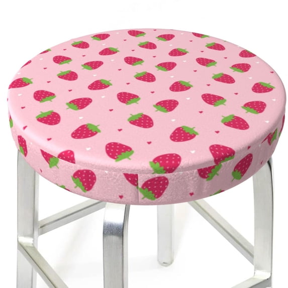 Uemuo Strawberries Pattern Round Bar Stool Seat Covers Washable Stool Cushion Slipcover Elastic Bar Chair Covers-13 inch