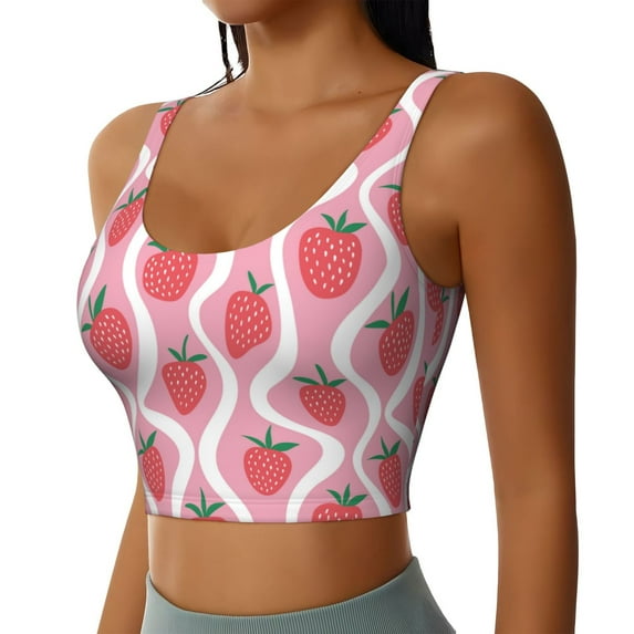 Uemuo Strawberries Pattern Women's Sports Bra - High Impact Support, Breathable, and Comfortable Athletic Bra for Running, Yoga, and Workouts