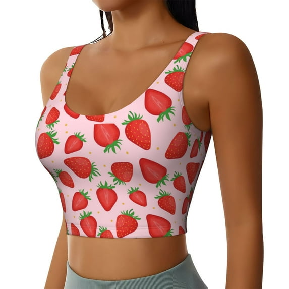 Uemuo Strawberries Pattern Women's Sports Bra - High Impact Support, Breathable, and Comfortable Athletic Bra for Running, Yoga, and Workouts