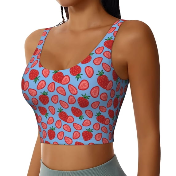 Uemuo Strawberries Pattern Women's Sports Bra - High Impact Support, Breathable, and Comfortable Athletic Bra for Running, Yoga, and Workouts