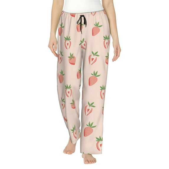 Uemuo Strawberries Pattern Women's Wide Leg Palazzo Lounge Pants with Pockets Light Weight Loose Comfy Casual Pajama Pants-Small