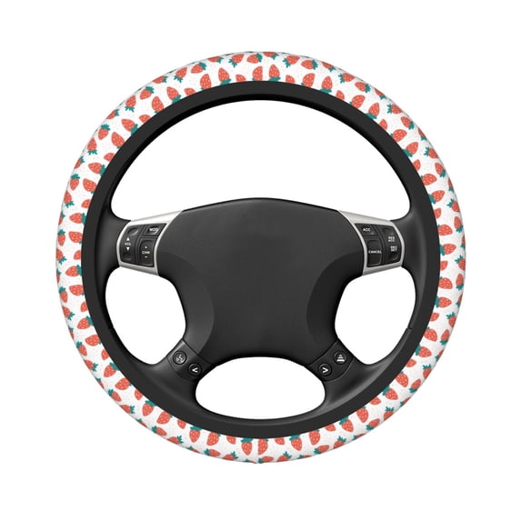 Uemuo Strawberries Printed Car Elastic Steering Wheel Cover - Universal Car Accessory for Diverse Cars Anti-Slip, and Comfortable- 15"