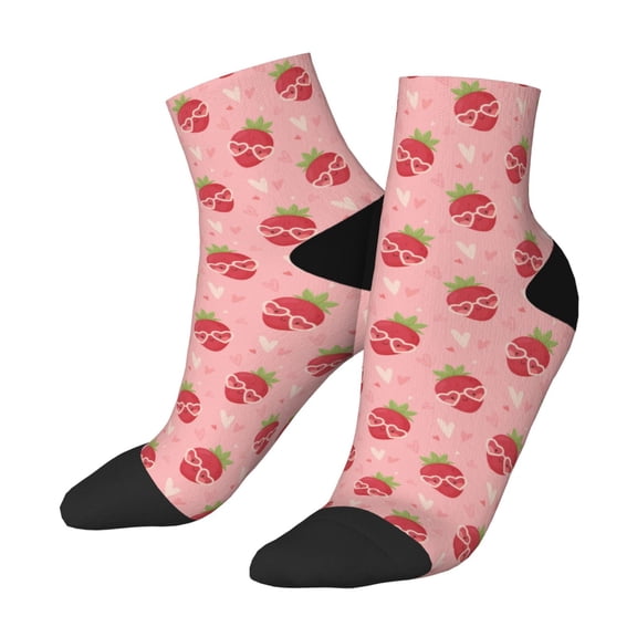 Uemuo Strawberries Printed Crew Socks, Moisture-Wicking Socks, Athletic Socks for Men Breathable Cushion Socks Casual Sport Socks for Running Traveling