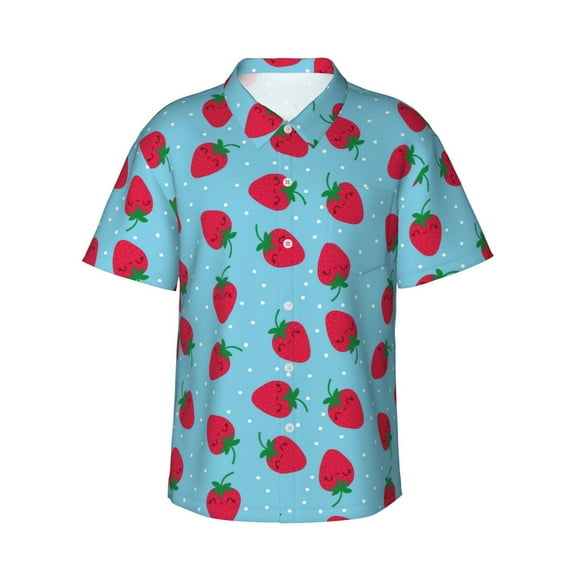 Uemuo Strawberries Printed Regular Fit Short Sleeve Casual Hawaiian Shirt for Men,Aloha shirt,Tropical shirt,Floral print shirt,Vacation Beach shirt-Medium
