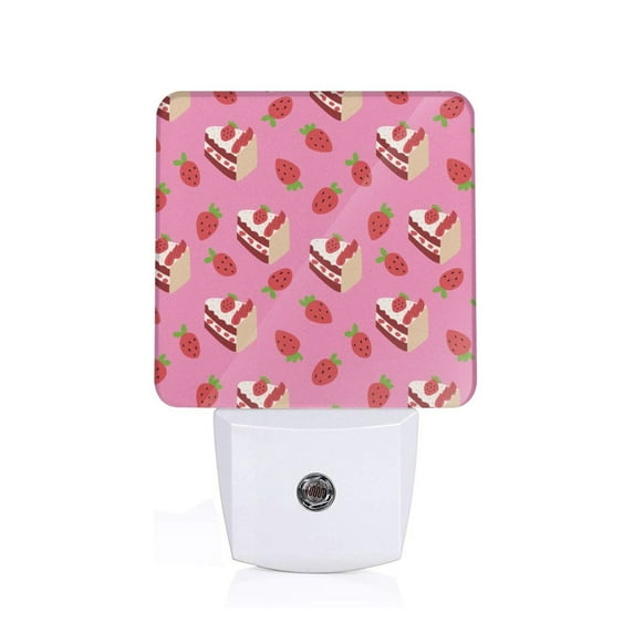 Uemuo Strawberry Cake Night Light, Night Lights Plug into Wall, Dusk to Dawn Sensor Warm White Led Night Light 0.5W-US