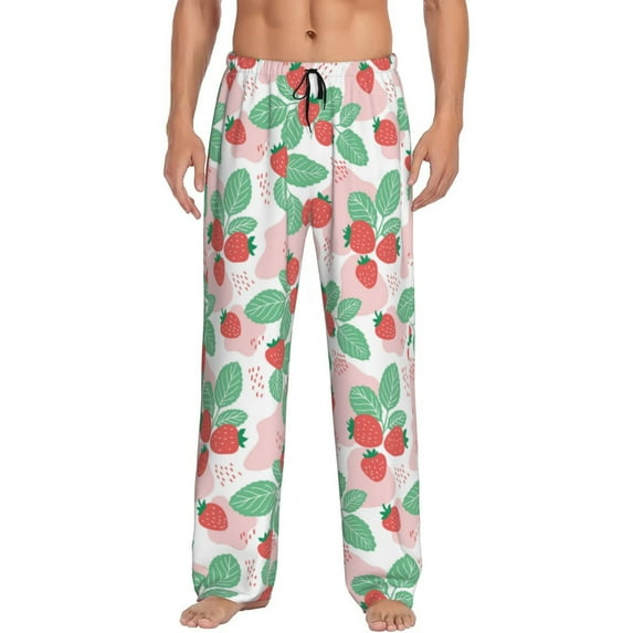 Uemuo Strawberry Pattern Men's Wide Leg Palazzo Lounge Pants with Pockets Light Weight Loose Comfy Casual Pajama Pants-X-Large