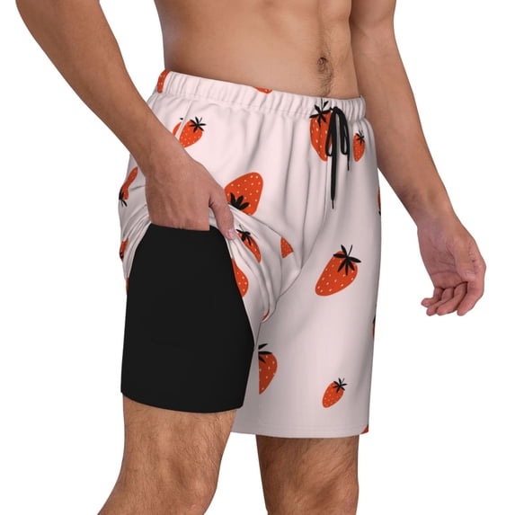 Uemuo Strawberry Pattern Mens Swim Trunks Quick Dry Board Shorts with Mesh Lining, Stretch Beach Shorts Quick Dry No-Chafing Board Shorts-X-Large