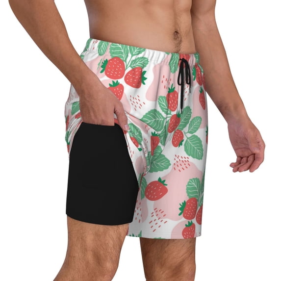 Uemuo Strawberry Pattern Mens Swim Trunks Quick Dry Board Shorts with Mesh Lining, Stretch Beach Shorts Quick Dry No-Chafing Board Shorts-XX-Large