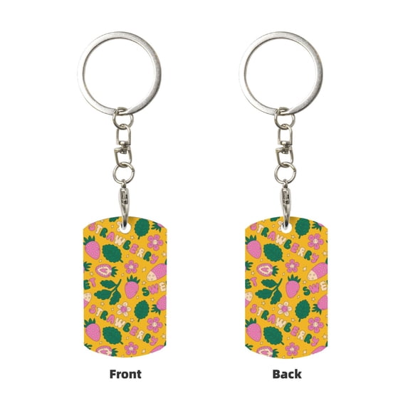 Uemuo Strawberry Pattern Rectangular Metal Keychain - Durable, Stylish, and Personalized Key Ring for Men and Women,Engraved Keychain,Gift Slim Sturdy Keychain
