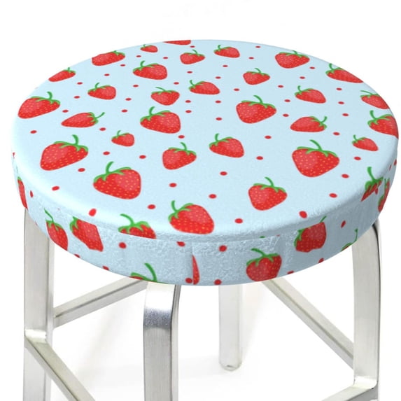 Uemuo Strawberry Pattern Round Bar Stool Seat Covers Washable Stool Cushion Slipcover Elastic Bar Chair Covers-13 inch